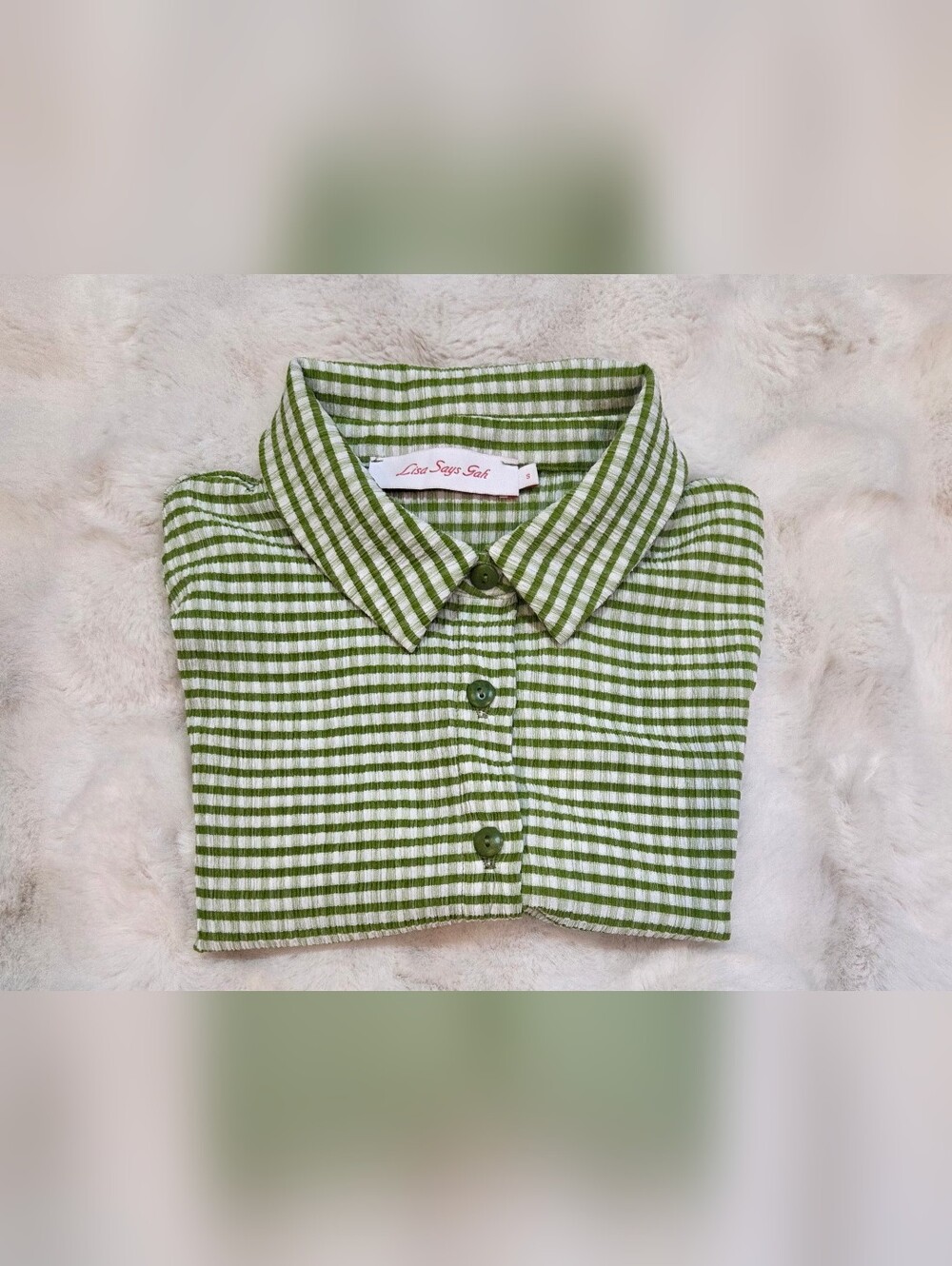 Lisa Says Gah Green and White Gingham Button-Up Top - Picture 2 of 3